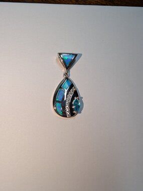 Blue fire opal Cz topaz pendant